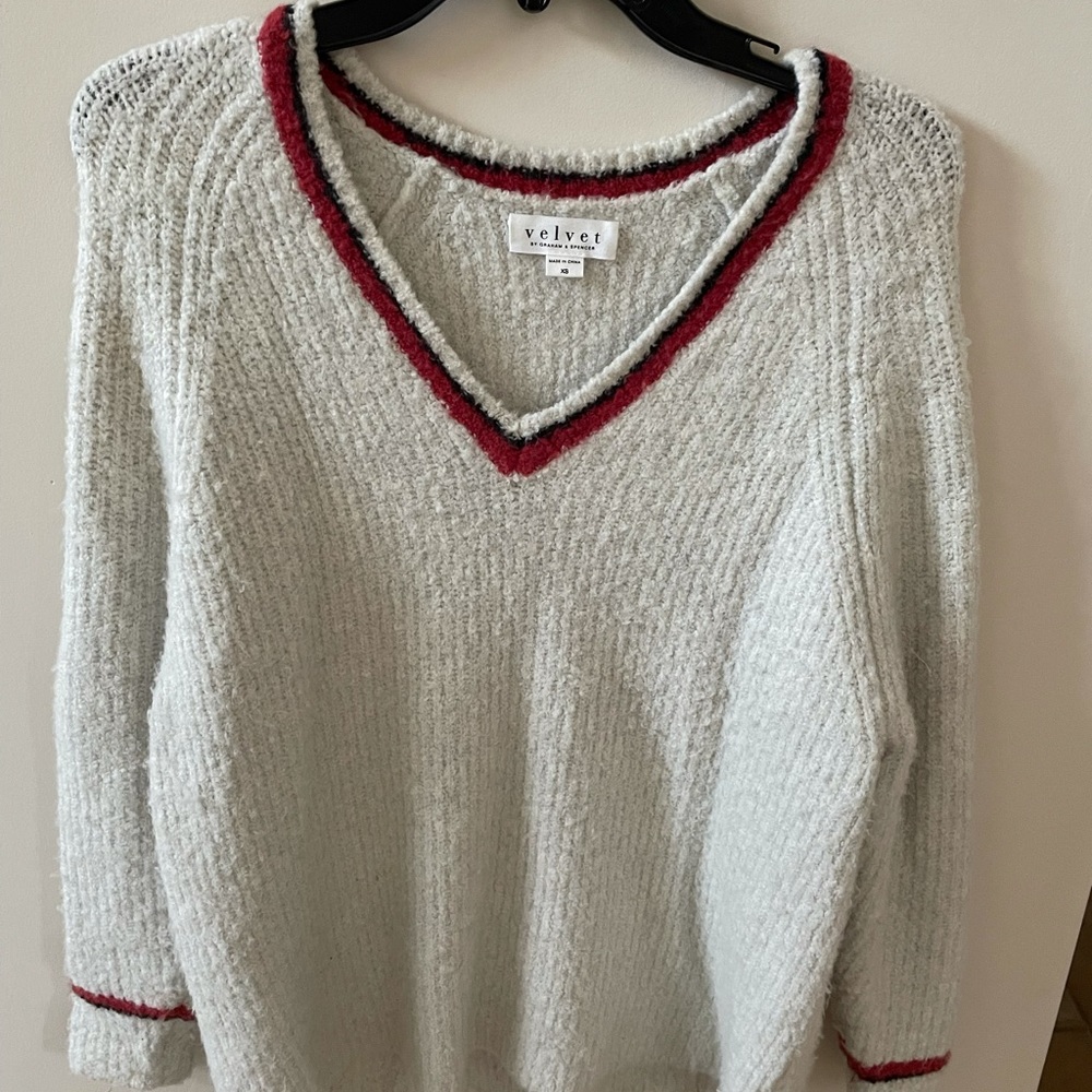 Velvet by Graham & Spencer Fuzzy V Neck Sweater